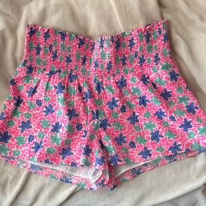 Women’s Pink Floral High-Waist Linen Shorts